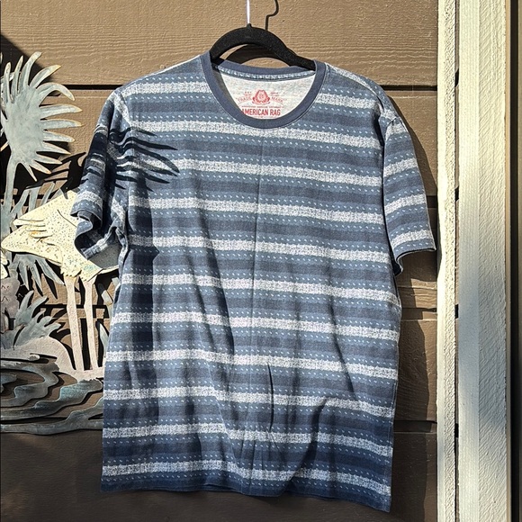 American Rag Blue Gray Short Sleeve Tee with Graphic Stripes - Picture 1 of 4